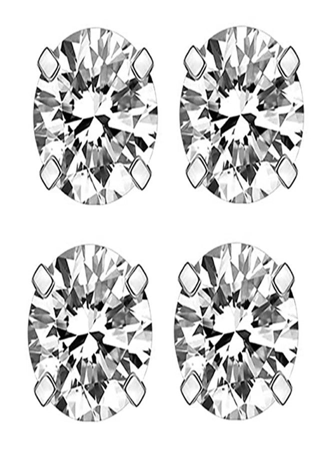 Solidindia Craft Set of 2 Pairs 5mm Silver Crystal Magnetic Clip-On Earrings | No-Piercing Studs for Non-Pierced Ears | Unisex Jewelry for Women & Men - Image 1