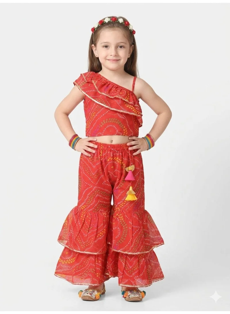 Saka Designs Girls Bandhani Printed Gotta Patti Top with Sharara
