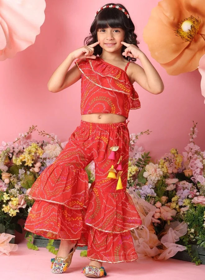Saka Designs Girls Bandhani Printed Gotta Patti Top with Sharara