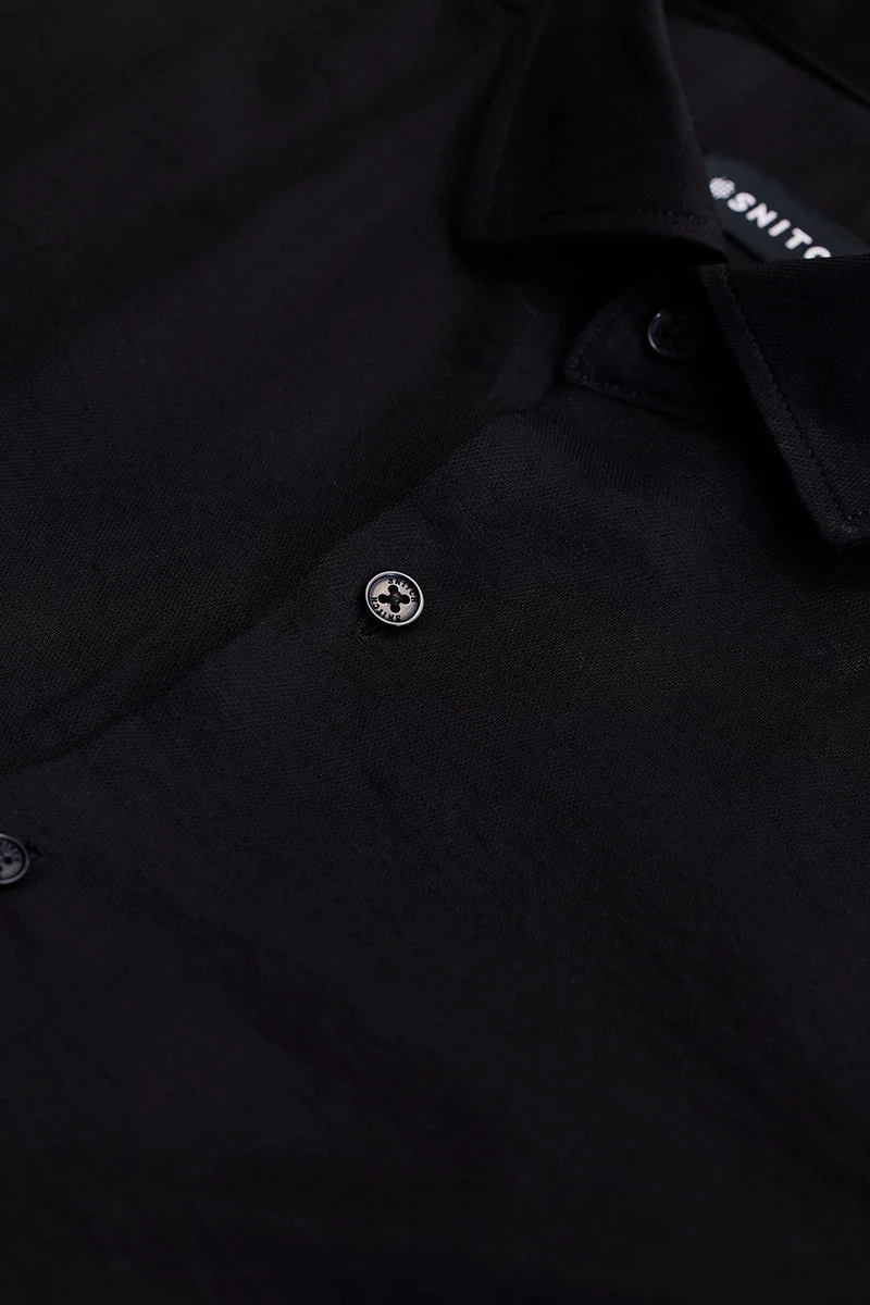 SNITCH Black Textured Long Sleeve Slim Fit Shirt