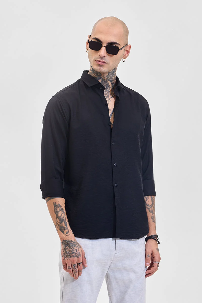 SNITCH Black Textured Long Sleeve Slim Fit Shirt