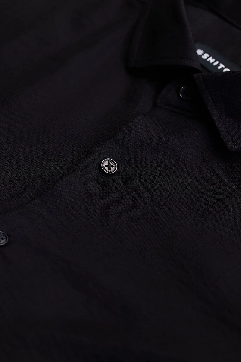 سنيتش Black Textured Long Sleeve Slim Fit Shirt
