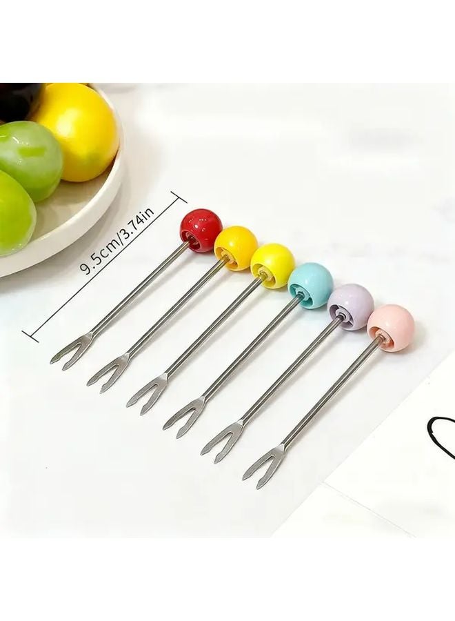 6 Color Fruit Forks Set With Storage Jar Stainless Steel Kitchen Utensils Organizer - Image 3