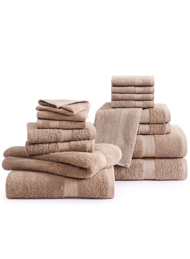 LANE LINEN LANE LINEN 100% Mercerized Cotton Bathroom Towel Set - 16 Pieces - Fluffy, Super Soft & Highly Abosrbent - 4 Bath Towels, 8 Washcloths, 4 Hand Towels - Ring Spun, Double Sided Cotton Terry - Taupe  - Image 2