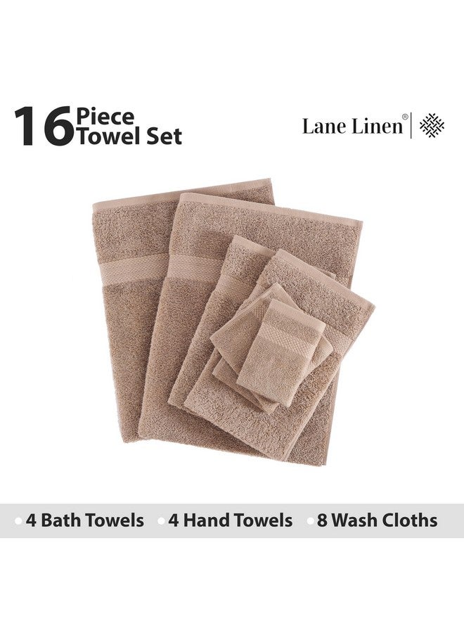 LANE LINEN LANE LINEN 100% Mercerized Cotton Bathroom Towel Set - 16 Pieces - Fluffy, Super Soft & Highly Abosrbent - 4 Bath Towels, 8 Washcloths, 4 Hand Towels - Ring Spun, Double Sided Cotton Terry - Taupe  - Image 4