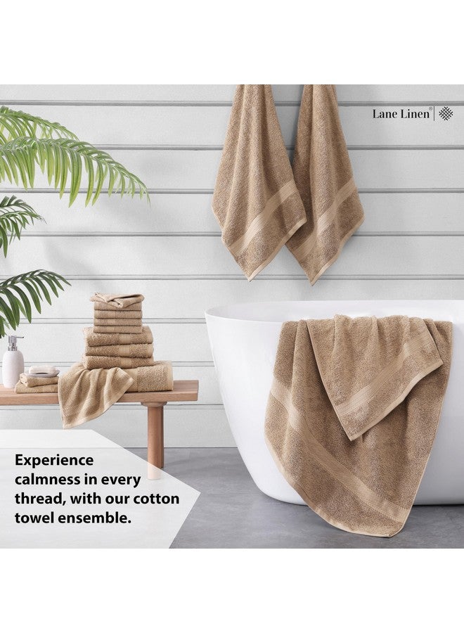LANE LINEN LANE LINEN 100% Mercerized Cotton Bathroom Towel Set - 16 Pieces - Fluffy, Super Soft & Highly Abosrbent - 4 Bath Towels, 8 Washcloths, 4 Hand Towels - Ring Spun, Double Sided Cotton Terry - Taupe  - Image 3
