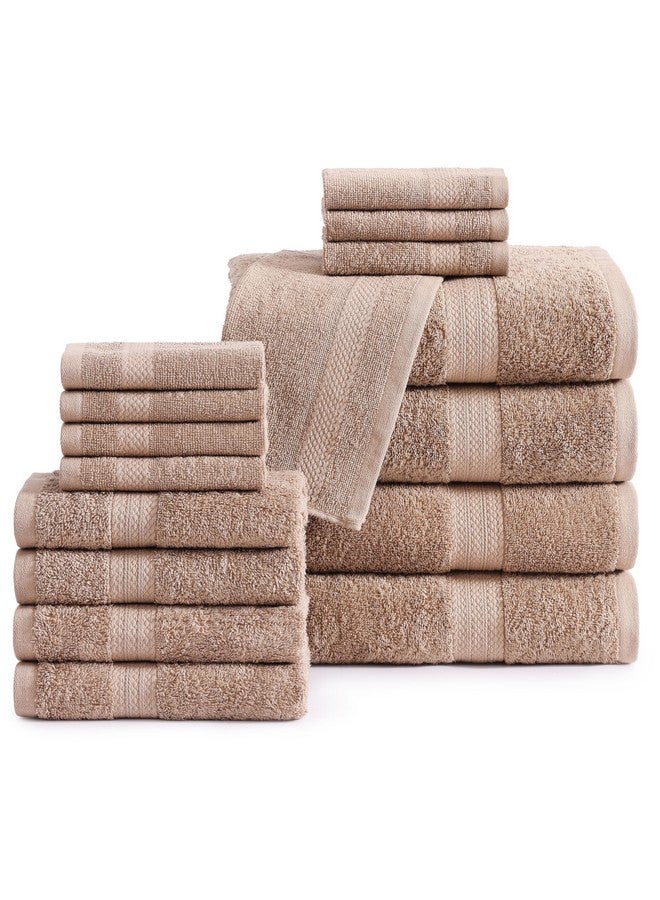 LANE LINEN LANE LINEN 100% Mercerized Cotton Bathroom Towel Set - 16 Pieces - Fluffy, Super Soft & Highly Abosrbent - 4 Bath Towels, 8 Washcloths, 4 Hand Towels - Ring Spun, Double Sided Cotton Terry - Taupe  - Image 1