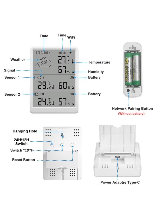 BlueFire Smart WiFi 433MHz Temperature & Humidity Sensor with Gateway, Smart Life App Control, High Precision ±0.3°C / ±3%RH, Indoor Home Climate Monitor, USB-C Powered Hub with RF 433 + Bluetooth + WiFi, Works with Android & iOS - Image 4