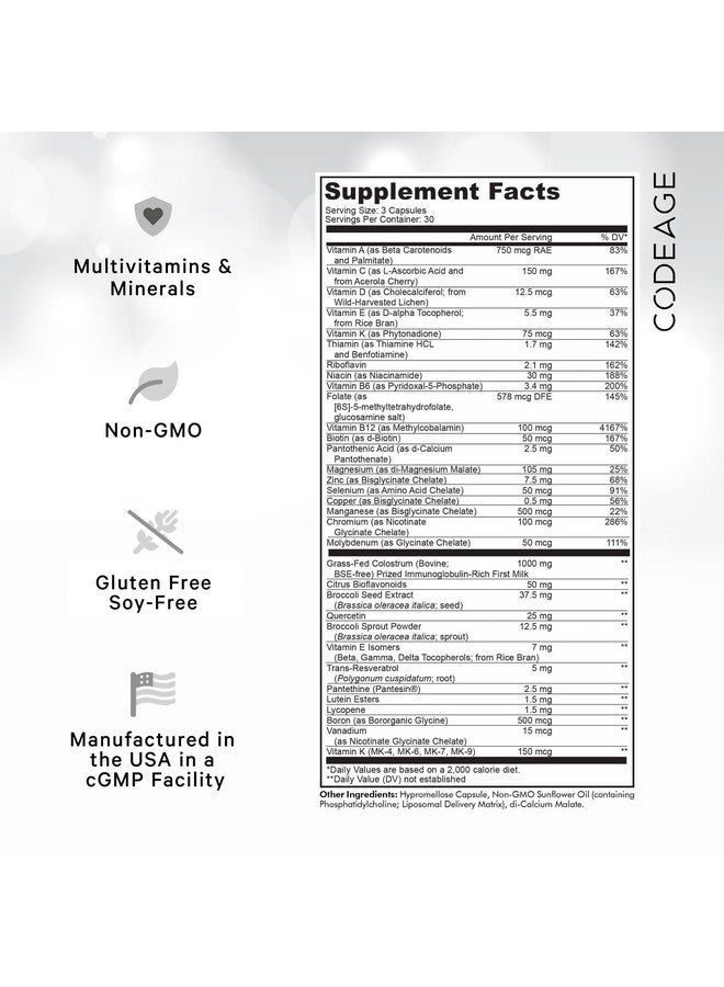 Codeage Multivitamin Recovery Elite Max Supplement - Vitamins A, C, D, E, B-Complex, Essential Minerals, Antioxidants, Colostrum, Phytonutrients, Pantethine, Non-GMO, Sport Multivitamins - 90 Capsules - Image 2