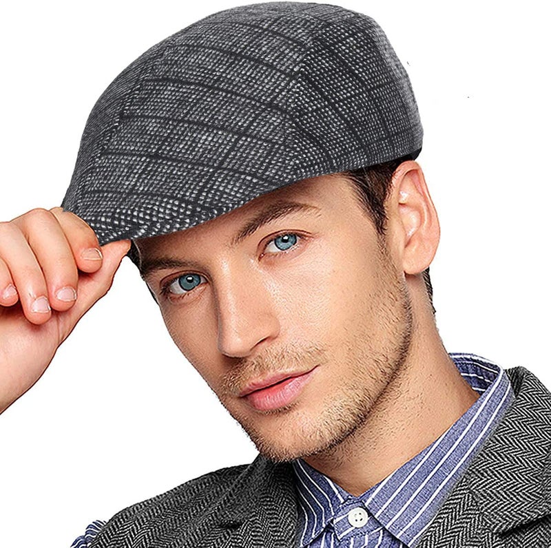 RR DESIGN Ivry/Golf/Flat Tweed Hats for Men-Pack of 1-Free Size- (Grey Black Checkered Pattern) - Image 1