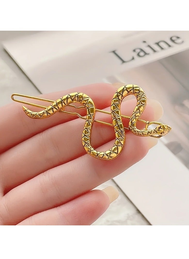 4 قطع من مشابك شعر الثعبان للنساء مشابك شعر الثعبان المعدنية إكسسوارات الشعر للنساء والفتيات دبابيس شعر البانك دبابيس شعر الثعبان (فضي + ذهبي) - Image 2