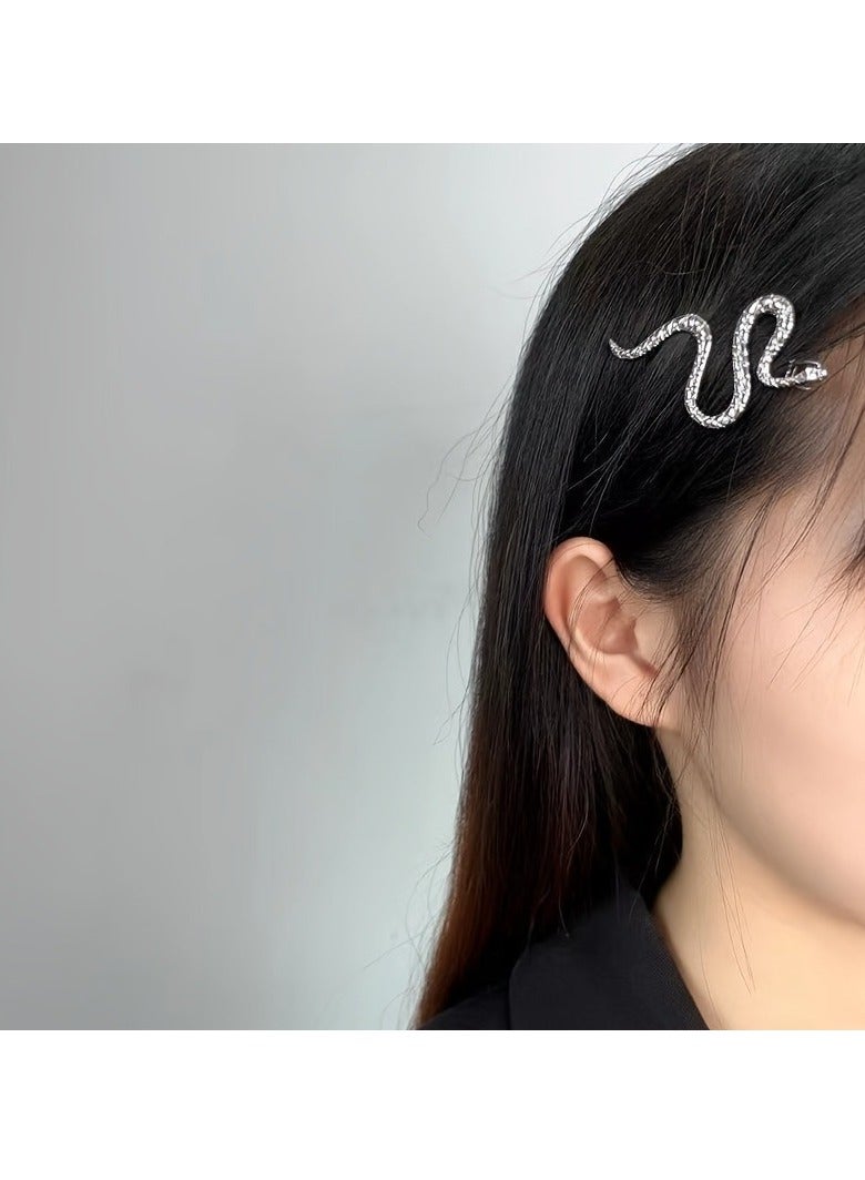 4 قطع من مشابك شعر الثعبان للنساء مشابك شعر الثعبان المعدنية إكسسوارات الشعر للنساء والفتيات دبابيس شعر البانك دبابيس شعر الثعبان (فضي + ذهبي) - Image 3