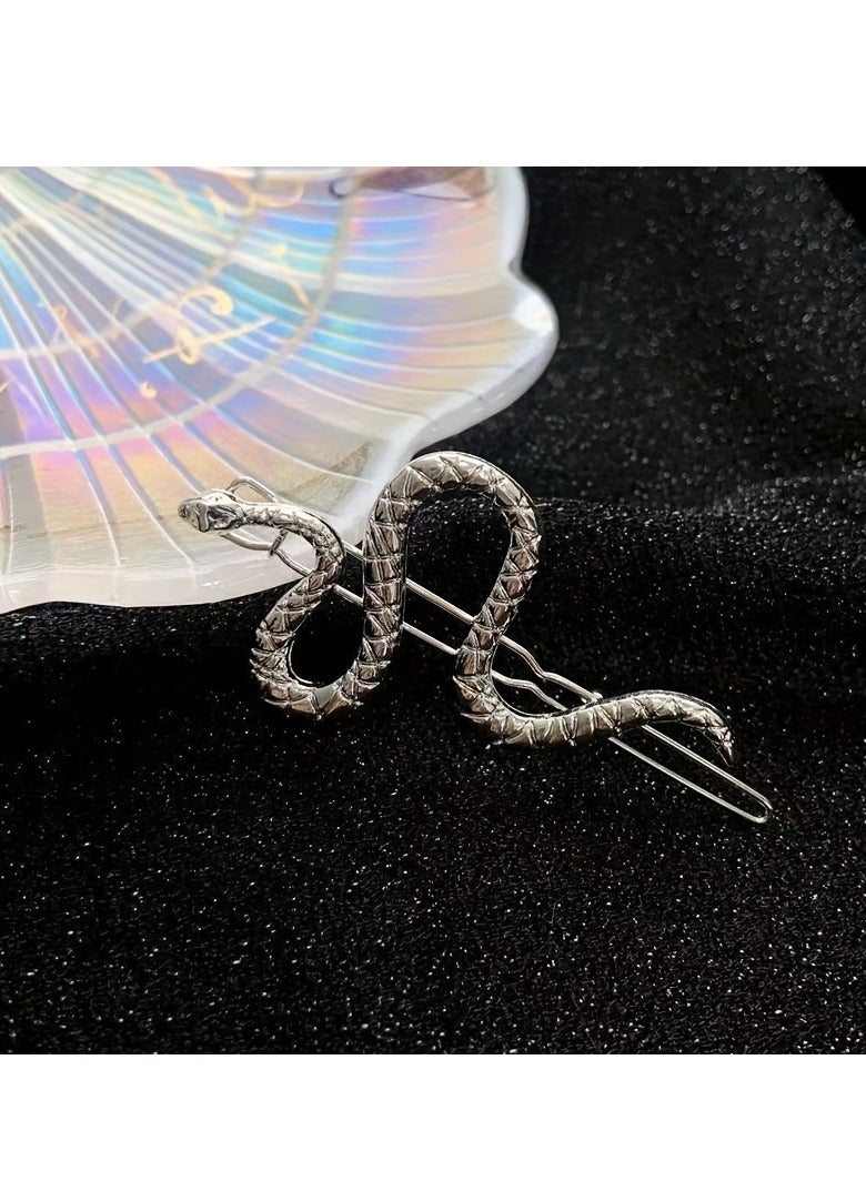 4 قطع من مشابك شعر الثعبان للنساء مشابك شعر الثعبان المعدنية إكسسوارات الشعر للنساء والفتيات دبابيس شعر البانك دبابيس شعر الثعبان (فضي + ذهبي) - Image 5