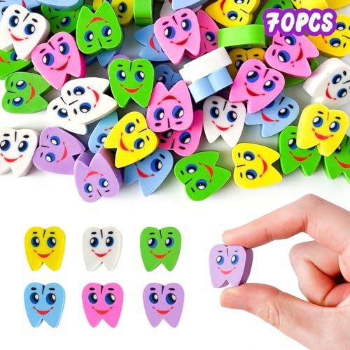 Kleeblatt Large Teeth Erasers for Kids Bulk 70 PCS Big Large Fun Desk Pets for Kids Classroom Treasure Box PrizesParty Favors for Kids Goodie Bags Back to School Gifts for Students - Image 1