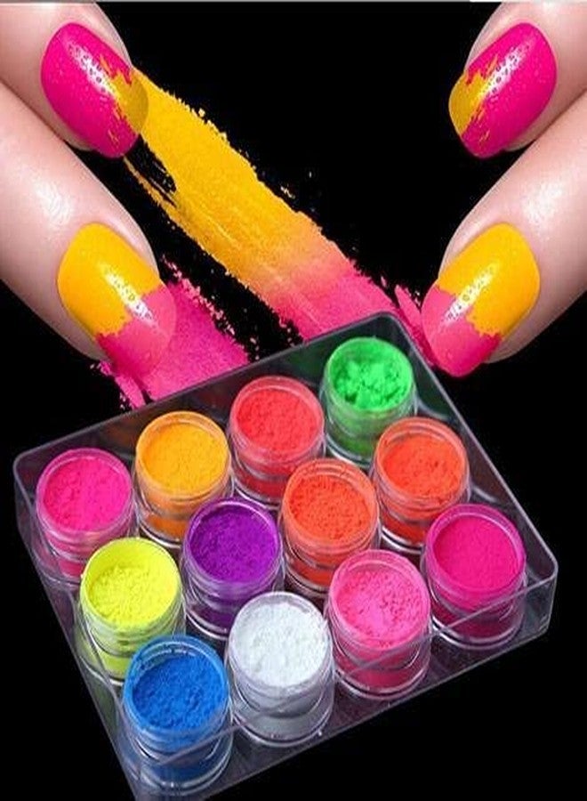 AISHU 12 Colors Fluorescent Powder Pigment Nail Powder, Color Nail Pigments Dust Nail Glitter, Neon Pigment Eyeshadow Powder for Halloween/Christmas Makeup Nail Art Decoration - Image 1