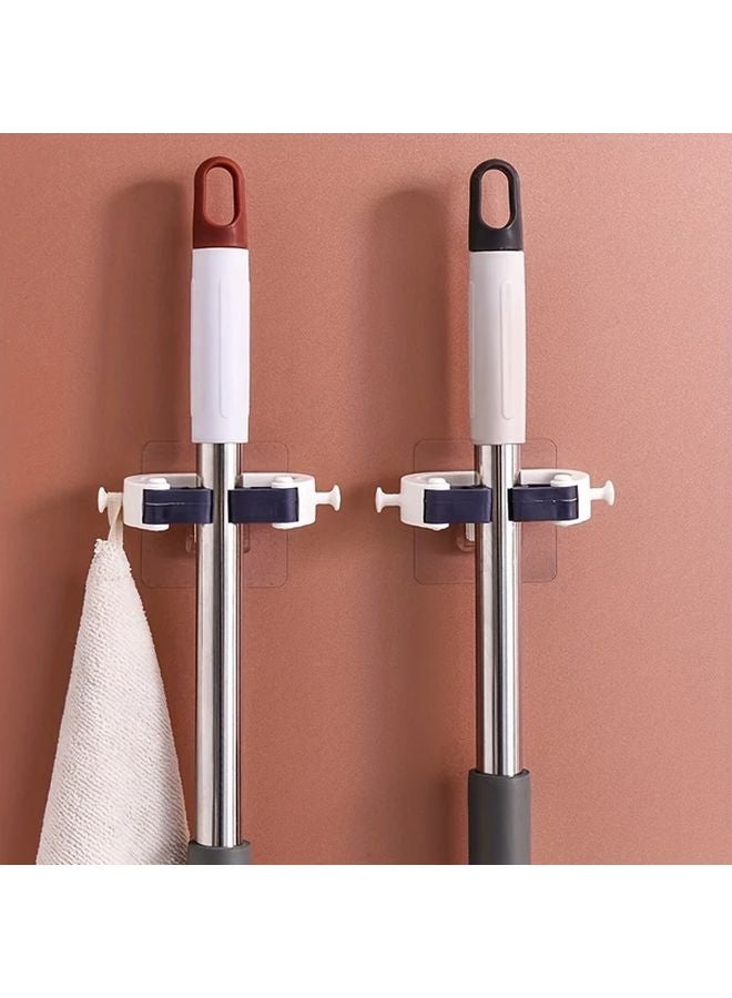 2pcs Dark Blue Wall Mounted Mop Holder Adhesive Suction Cup No Drill Installation - Image 1