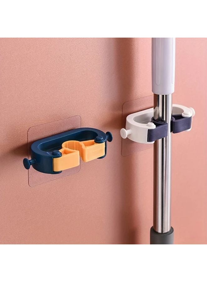 2pcs Dark Blue Wall Mounted Mop Holder Adhesive Suction Cup No Drill Installation - Image 2