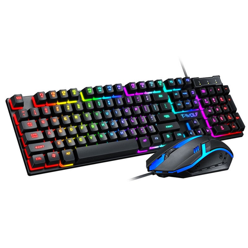 LED Gaming Keyboard and Mouse Set with Mechanical Feel, Water-Resistant Design, Black