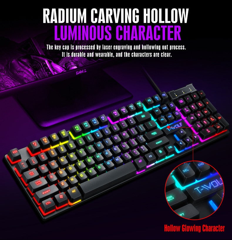 LED Gaming Keyboard and Mouse Set with Mechanical Feel, Water-Resistant Design, Black - Image 3