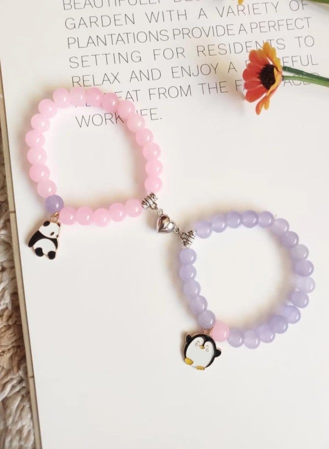 SUPER SOFTENER SUPERSOFTNER Magnetic Bracelets 2Pcs Love Heart Matching Panda and Penguin Kitty Beads Bracelet Set Adjustable Bracelets for Men Women Couples Friends Gift Friendship - (Pack of 2) - Image 3