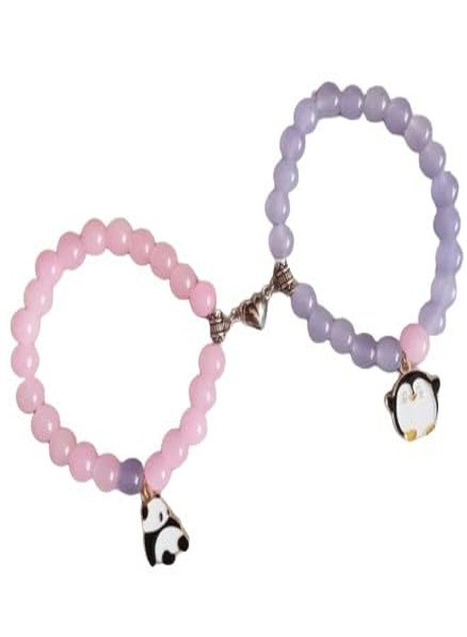 SUPER SOFTENER SUPERSOFTNER Magnetic Bracelets 2Pcs Love Heart Matching Panda and Penguin Kitty Beads Bracelet Set Adjustable Bracelets for Men Women Couples Friends Gift Friendship - (Pack of 2) - Image 1