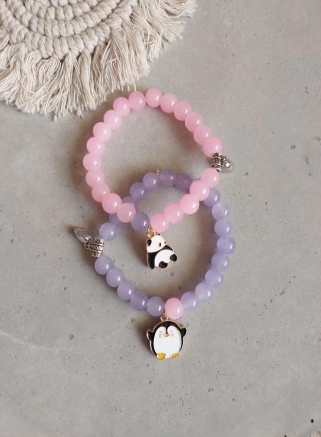 SUPER SOFTENER SUPERSOFTNER Magnetic Bracelets 2Pcs Love Heart Matching Panda and Penguin Kitty Beads Bracelet Set Adjustable Bracelets for Men Women Couples Friends Gift Friendship - (Pack of 2) - Image 2