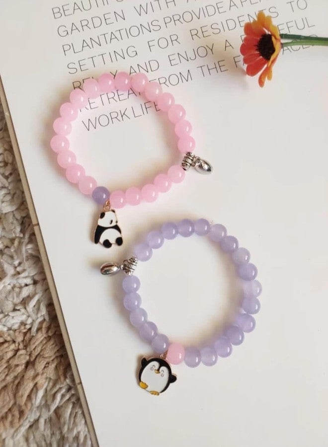 SUPER SOFTENER SUPERSOFTNER Magnetic Bracelets 2Pcs Love Heart Matching Panda and Penguin Kitty Beads Bracelet Set Adjustable Bracelets for Men Women Couples Friends Gift Friendship - (Pack of 2) - Image 5