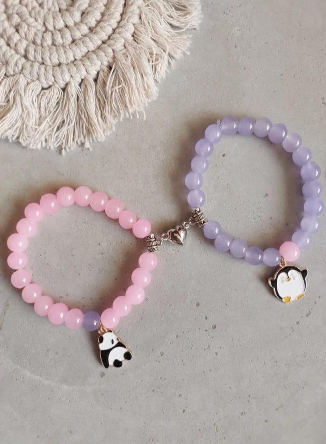 SUPER SOFTENER SUPERSOFTNER Magnetic Bracelets 2Pcs Love Heart Matching Panda and Penguin Kitty Beads Bracelet Set Adjustable Bracelets for Men Women Couples Friends Gift Friendship - (Pack of 2) - Image 4