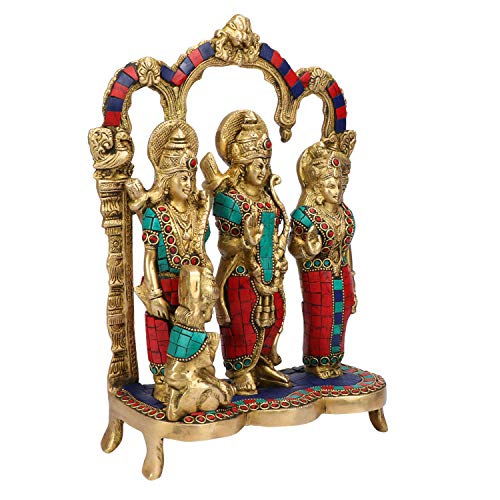 Kartique Brass Ram Darbar Idol | Lord Ram Sita Lakshman Hanuman Statue | Handcrafted Ram Parivar Murti for Pooja Room | Ram Navami and Housewarming Gift in Multicolor Height 11 Inch - Image 3