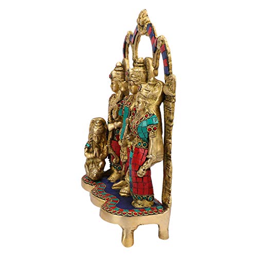 Kartique Brass Ram Darbar Idol | Lord Ram Sita Lakshman Hanuman Statue | Handcrafted Ram Parivar Murti for Pooja Room | Ram Navami and Housewarming Gift in Multicolor Height 11 Inch - Image 5