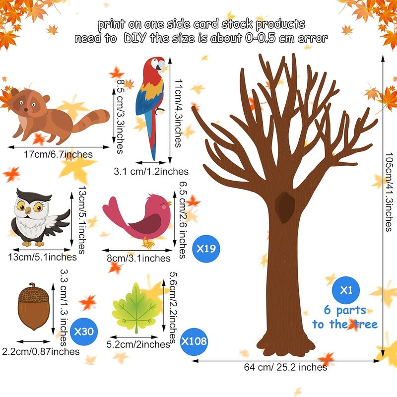 klarako 163 Pcs Classroom Tree Bulletin Board Decoration Set Seasonal Summer Thanksgiving Autumn Fall Woodland Tree Cutout Flowers Maple Leaves Butterflies Bees Forest Animals Bird Cutouts (Elegant Style) - Image 2