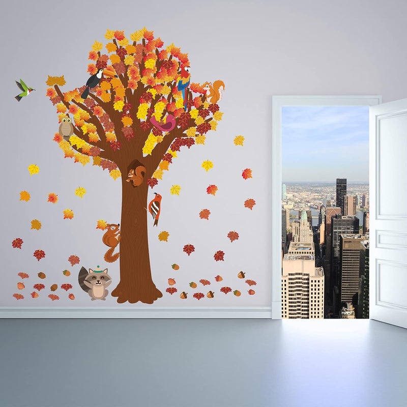 klarako 163 Pcs Classroom Tree Bulletin Board Decoration Set Seasonal Summer Thanksgiving Autumn Fall Woodland Tree Cutout Flowers Maple Leaves Butterflies Bees Forest Animals Bird Cutouts (Elegant Style) - Image 4