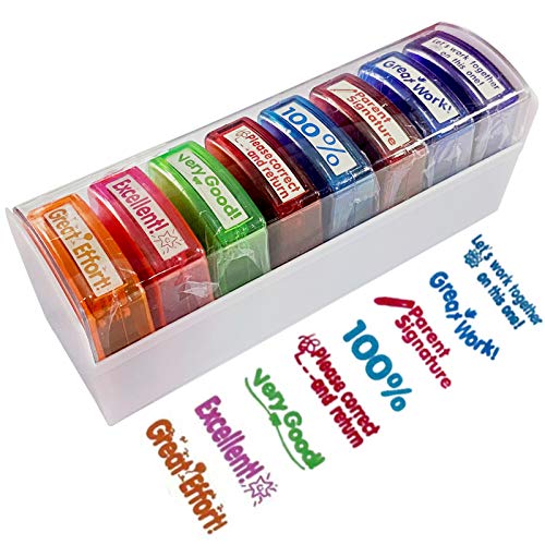 Bertiveny Teacher Stamps for Grading Classroom,Parent Signature Teacher Self-Inking Stamp Set for Homework Teacher Supplies with 8 pcs - Image 1