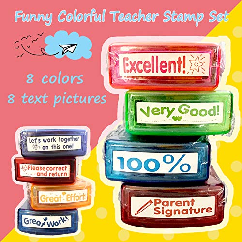 Bertiveny Teacher Stamps for Grading Classroom,Parent Signature Teacher Self-Inking Stamp Set for Homework Teacher Supplies with 8 pcs - Image 2