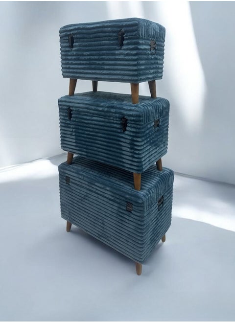 STORAGE BOX SET OF 3 PCS , COVER WITH VELVET RUG COLOR GREY