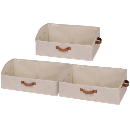 StorageWorks Closet Storage Bins, Trapezoid Organizer Box for Shelves, Fabric Clothes Bin, Foldable Organizing Baskets with Handles, Large, Brown and Beige, 3-Pack - Image 1