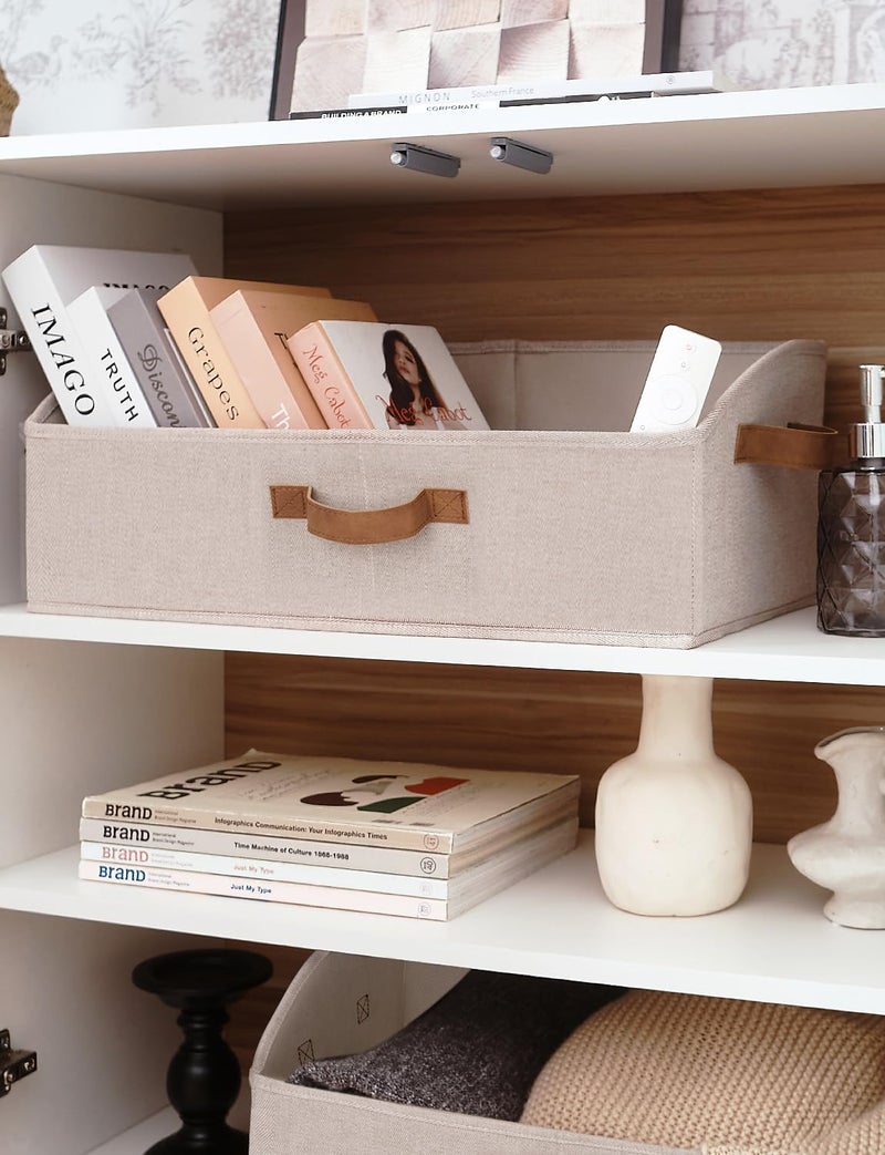 StorageWorks Closet Storage Bins, Trapezoid Organizer Box for Shelves, Fabric Clothes Bin, Foldable Organizing Baskets with Handles, Large, Brown and Beige, 3-Pack - Image 4