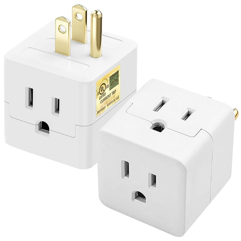 PaeorRorL Outlet Splitter 3 Prong,3 Outlet Wall Adapter,Cube Tap Plug Extender,3 Way Wall Outlet Adapter,Multiple Plug Expander,UL Listed,White,2 Pack - Image 1