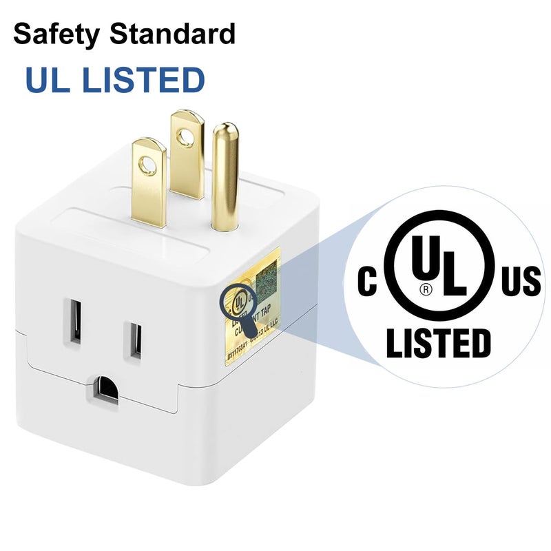 PaeorRorL Outlet Splitter 3 Prong,3 Outlet Wall Adapter,Cube Tap Plug Extender,3 Way Wall Outlet Adapter,Multiple Plug Expander,UL Listed,White,2 Pack - Image 5