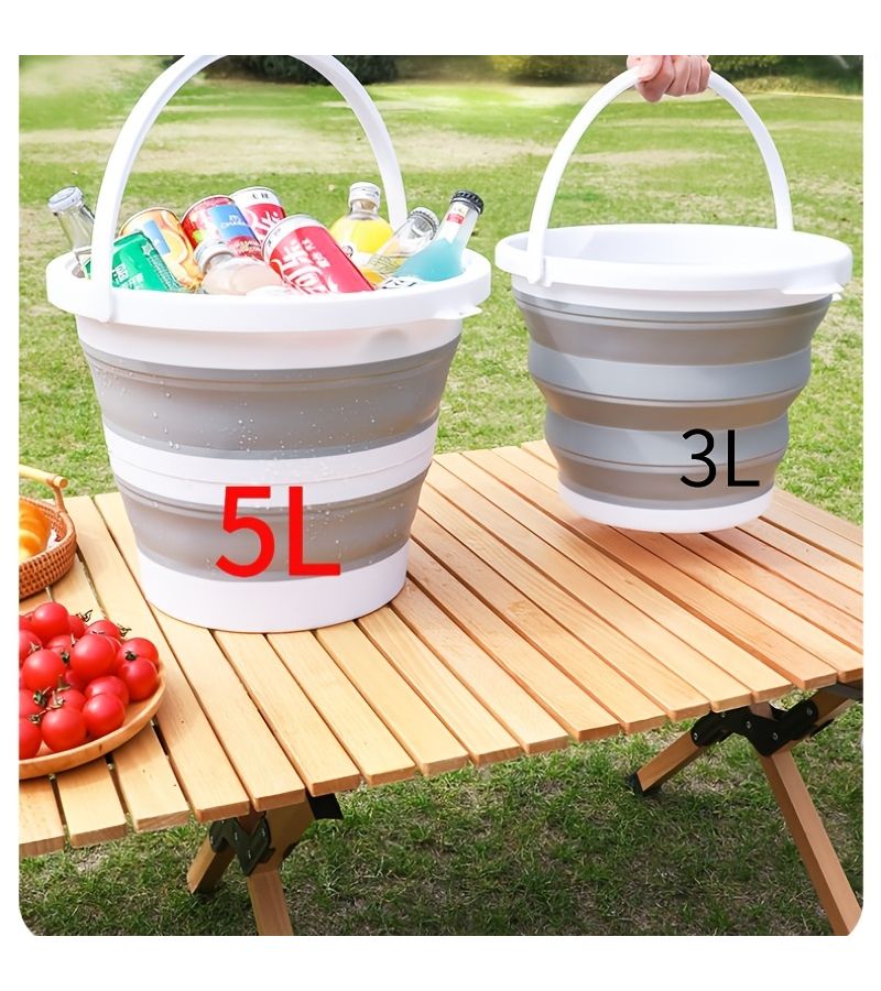 Multi Functional Large Capacity Foldable Storage Bucket 5 Liters White Grey For Kitchen Camping Fishing Road Trips Holiday Graduation Gift - Image 2