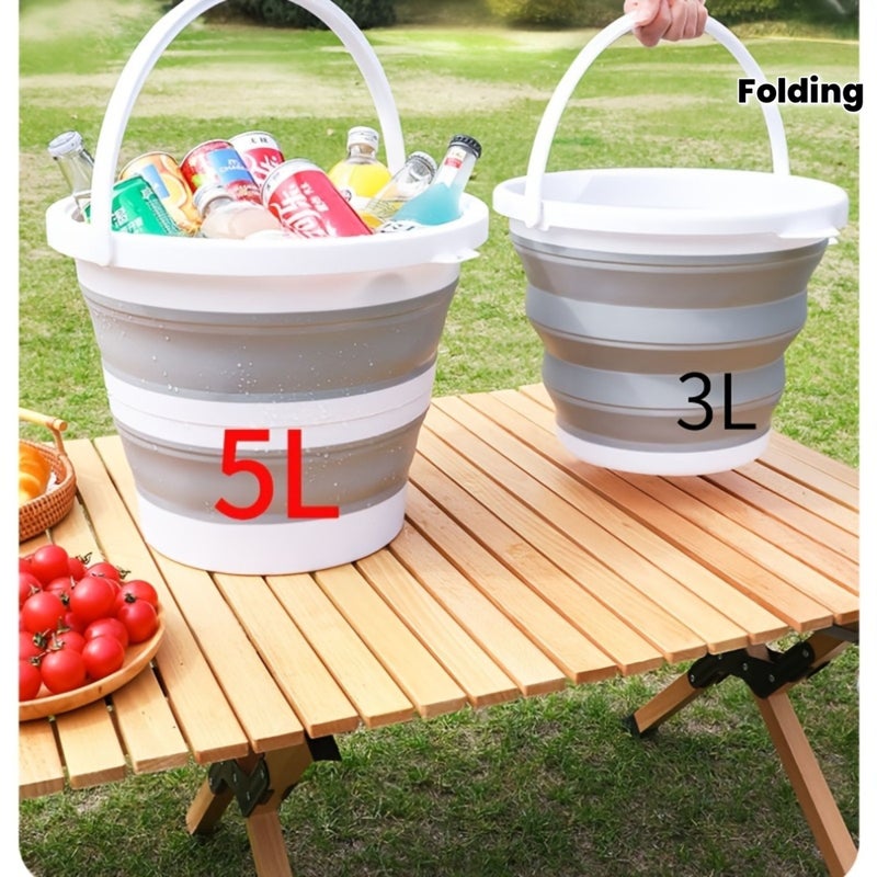 Multi Functional Large Capacity Foldable Storage Bucket 5 Liters White Grey For Kitchen Camping Fishing Road Trips Holiday Graduation Gift - Image 1