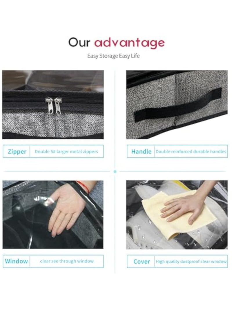 Arabest Sturdy Under Bed Shoe Storage Organizer, Set of 2, Fit 12 to 24 Pairs, Underbed Shoes Closet Storage Solution with Clear Window, Breathable, L29.3"x W23.6"x H5.9", Linen-like Black - Image 4