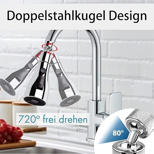 Kresal Faucet Aerator 3 Modes Kitchen and Bathroom Faucet Aeration Filter with 2 Adapters 360 Degree Rotating Multifunctional Water Saver for Kitchen and Bathroom Faucet - Image 5