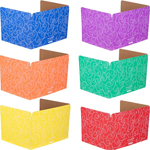 Really Good Stuff Standard Privacy Shields for Student Desks – Set of 12 - 6 Group Colors - Matte - Study Carrel Reduces Distractions - Keep Eyes From Wandering During Tests, Red, Blue, Green, Yellow, Orange & Purple With Stars & Swirls Pattern - Image 1