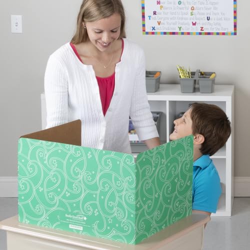 Really Good Stuff Standard Privacy Shields for Student Desks – Set of 12 - 6 Group Colors - Matte - Study Carrel Reduces Distractions - Keep Eyes From Wandering During Tests, Red, Blue, Green, Yellow, Orange & Purple With Stars & Swirls Pattern - Image 4