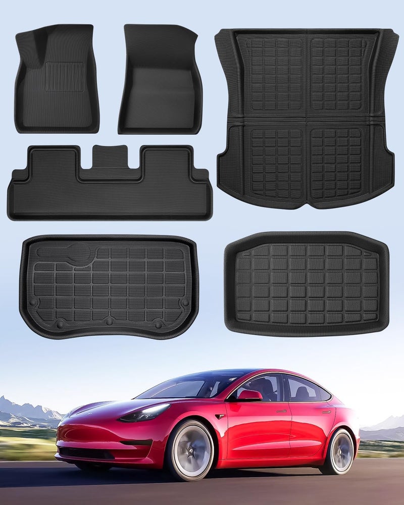 TAPTES for Tesla Model 3 Floor Mats 2020 2019 2018 2017 6 PCS All Weather Floor Mats Trunk Rear Cargo Liners for Model 3 Accessories 20172020 Before June 2020