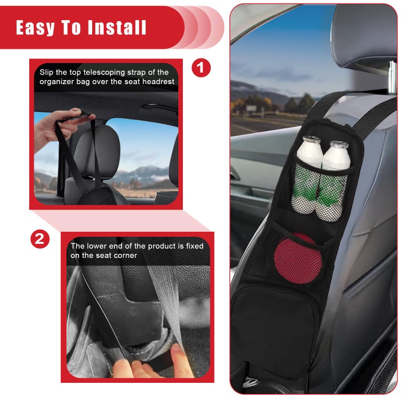 QUICTO Car Seat Storage Hanging Bag, Multi-Pocket Seat Side Organizer, Car Multifunctional Storage Mesh Net Pocket, Can Hold Mobile Phone, Wallet, Glasses, Suitable for Cars, SUVs, Trucks - Image 5