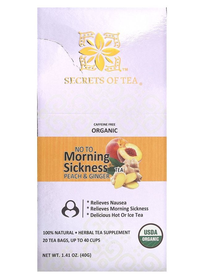 Organic No To Morning Sickness Tea Caffeine Free Peach & Ginger 20 Tea Bags 1.41 oz (40 g)