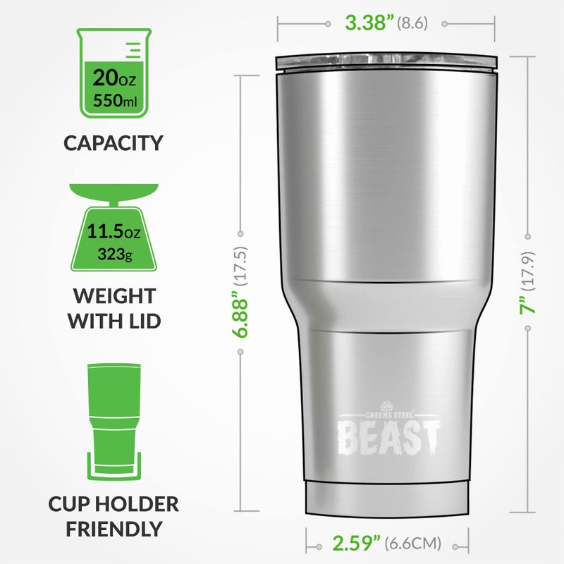 Greens Steel Beast 20 oz Tumbler Stainless Steel Vacuum Insulated Coffee Ice Cup Double Wall Travel Flask (Army Green)  - Image 5