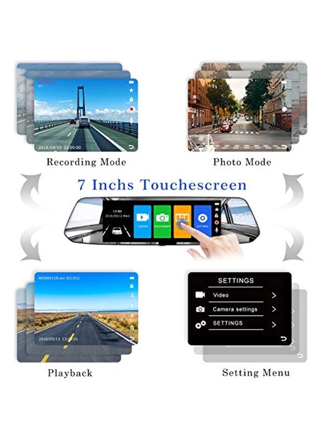 7-Inch Car Camera Touchscreen Full Hd 1080P Front Wide Angle Camera And Waterproof Rear Camera With Reverse Monitoring System - Image 2
